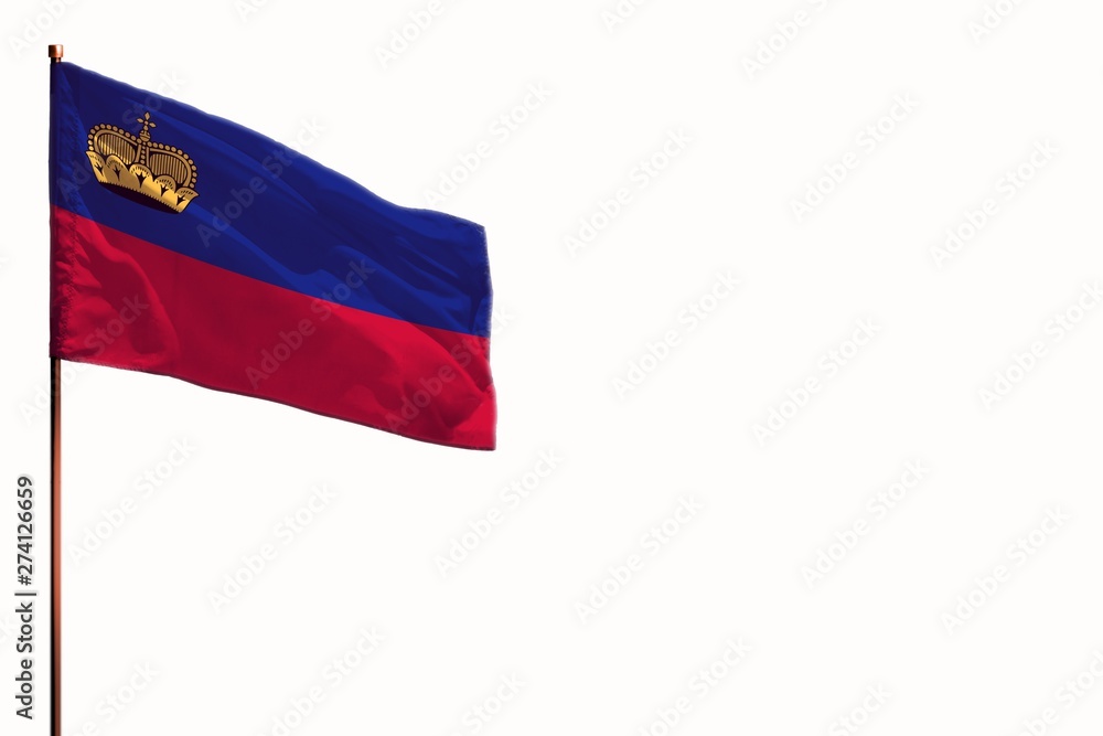 Fluttering Liechtenstein isolated flag on white background, mockup with the space for your content. Fluttering Liechtenstein isolated flag on white background, mockup with the space for your content.