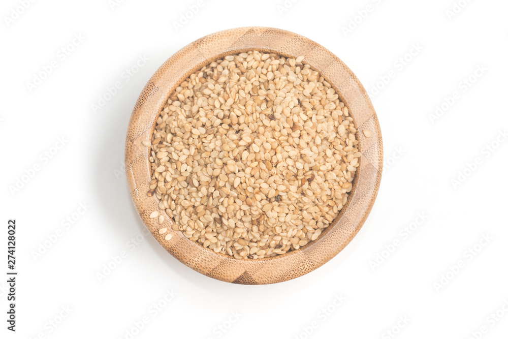 White Sesame in a wooden bowl