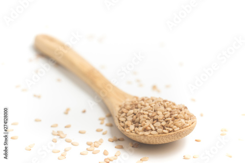 White Sesame in a wooden spoon