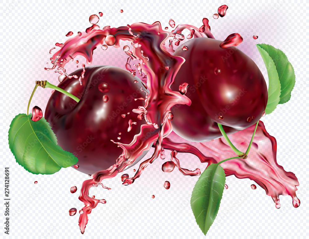 Plums into splashes of juices