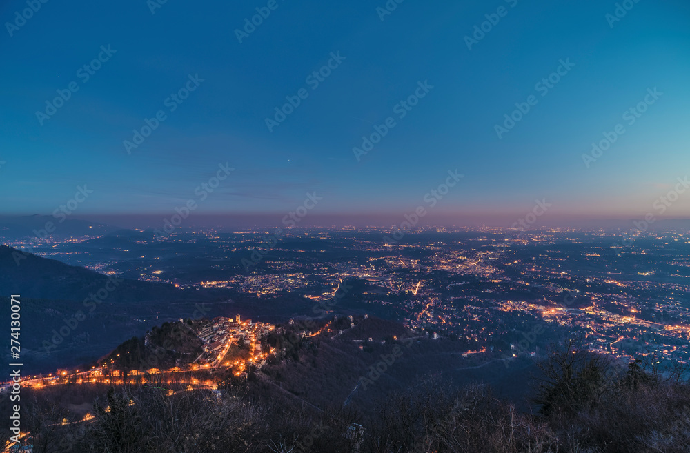 UNESCO Wolrd Heritage site Sacro Monte di Varese and all the territory of Lombardy at night