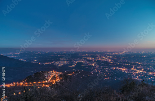 UNESCO Wolrd Heritage site Sacro Monte di Varese and all the territory of Lombardy at night © SirDiegoSama