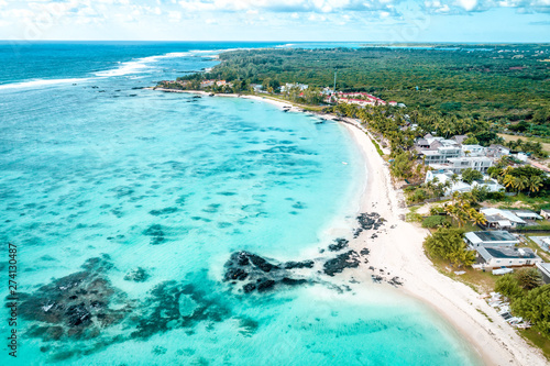 Aearial view of Belle Mare beaches, Mauritius. photo