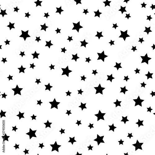 Star seamless pattern. White and black retro background. Chaotic elements. Abstract geometric shape texture. Effect of sky. Design template for wallpaper,wrapping, textile. Vector Illustration.