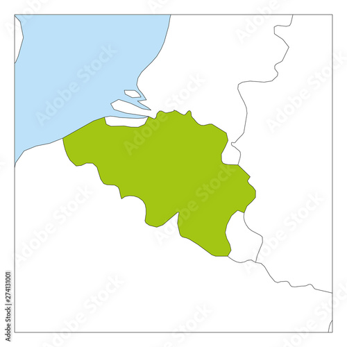 Map of Belgium green highlighted with neighbor countries