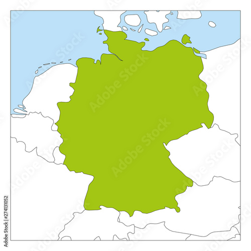 Map of Germany green highlighted with neighbor countries