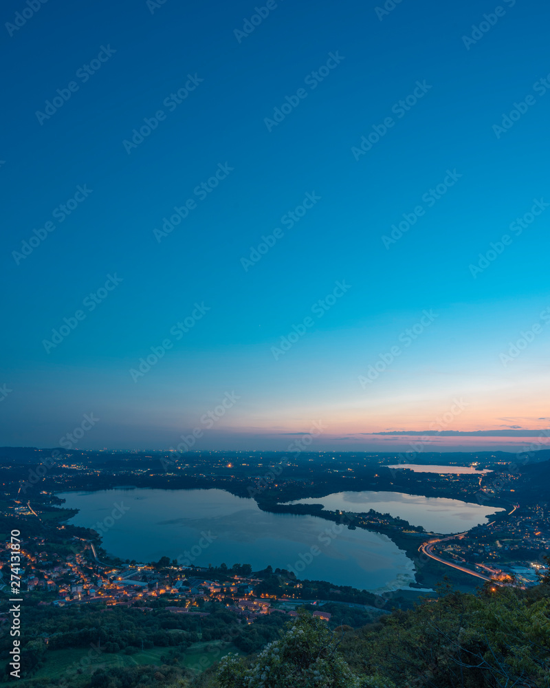 Lake Annone in Brianza seen from Monte Barro at sunset