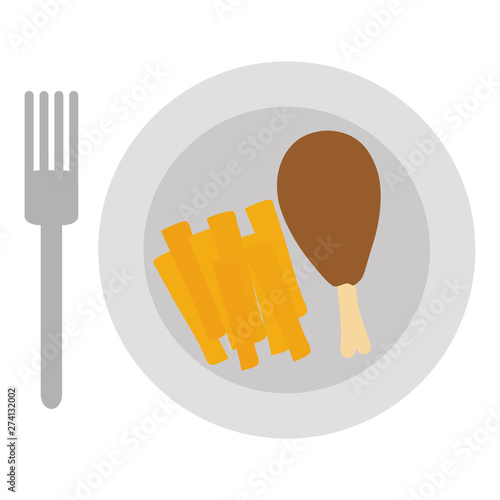 dish with chicken thigh and french frieds