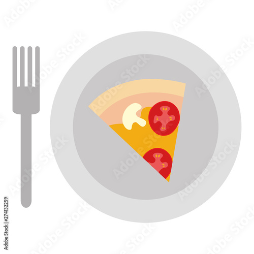 dish with delicious italian pizza and fork