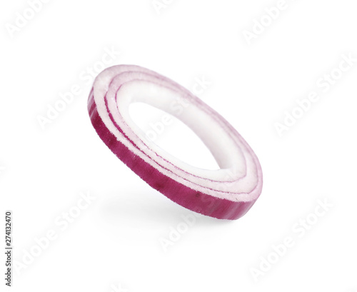 Sliced red onion ring on white background