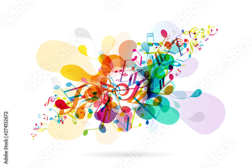 Abstract colored flower background with music tunes.