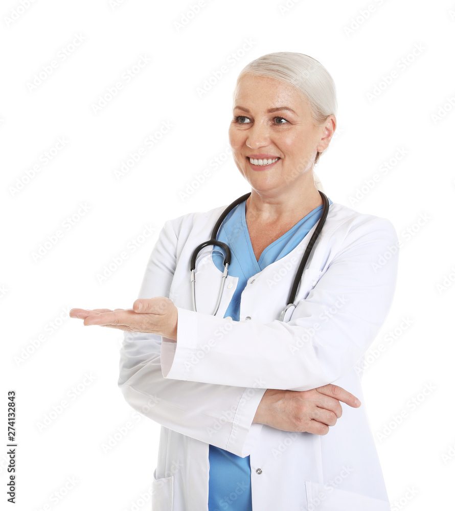 Portrait of female doctor isolated on white. Medical staff Portrait of female doctor isolated on white. Medical staff