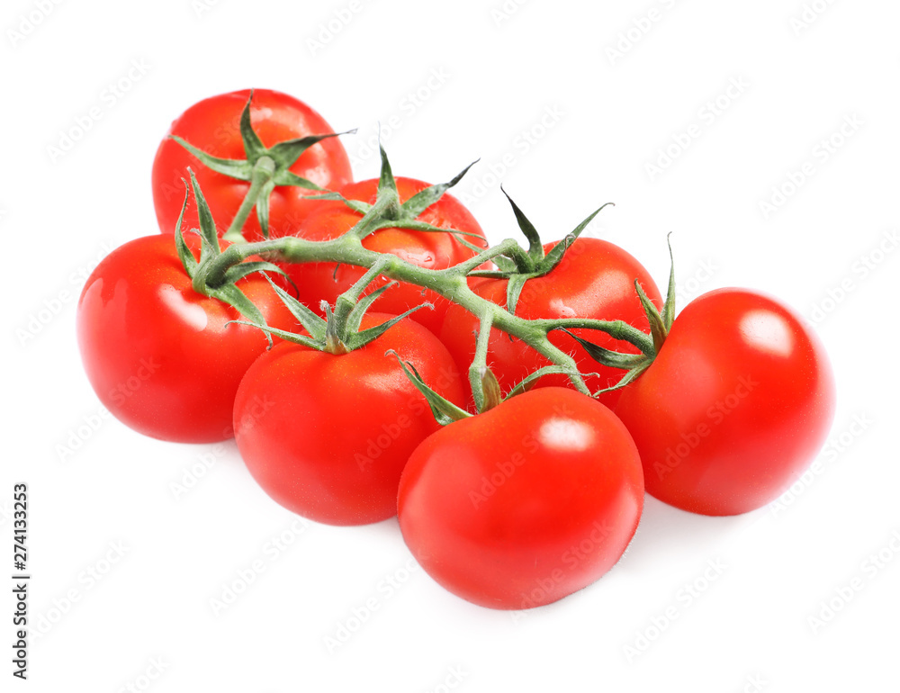 Branch of fresh cherry tomatoes isolated on white