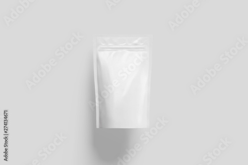 Blank Foil Food Packing Mock up isolated on soft gray background.Blank Doy Pack, Doypack Foil.3D rendering.