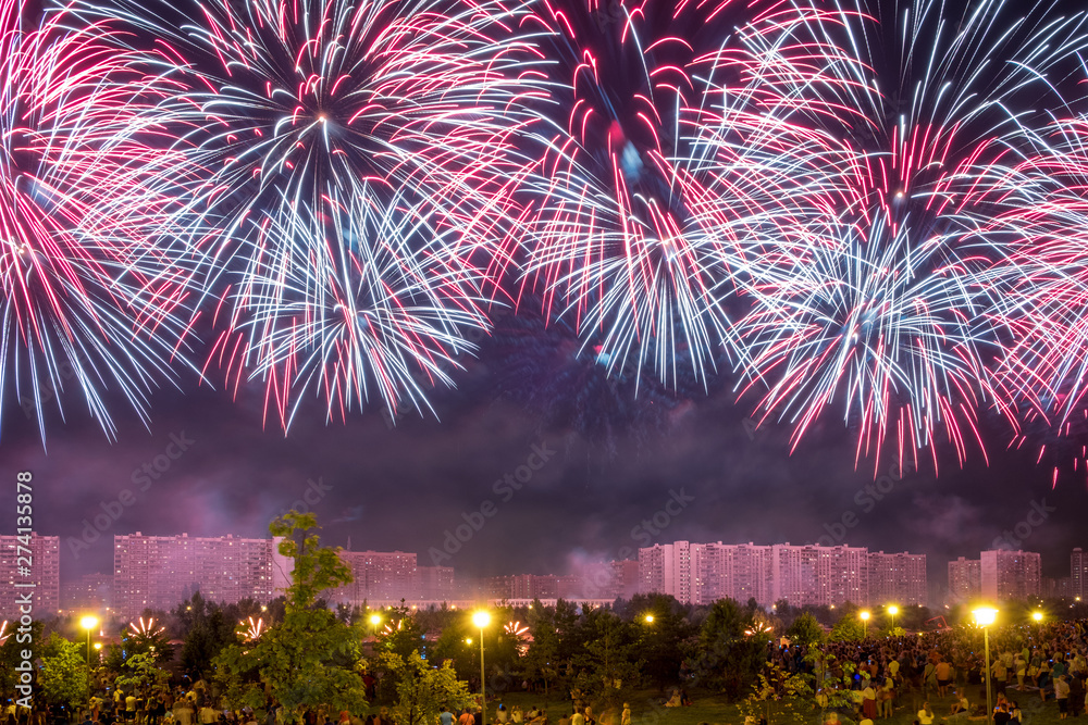 Red Fireworks light up the sky Red Fireworks light up the sky