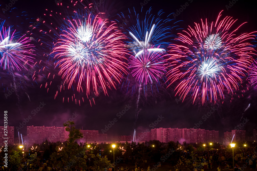 Red Fireworks light up the sky Red Fireworks light up the sky