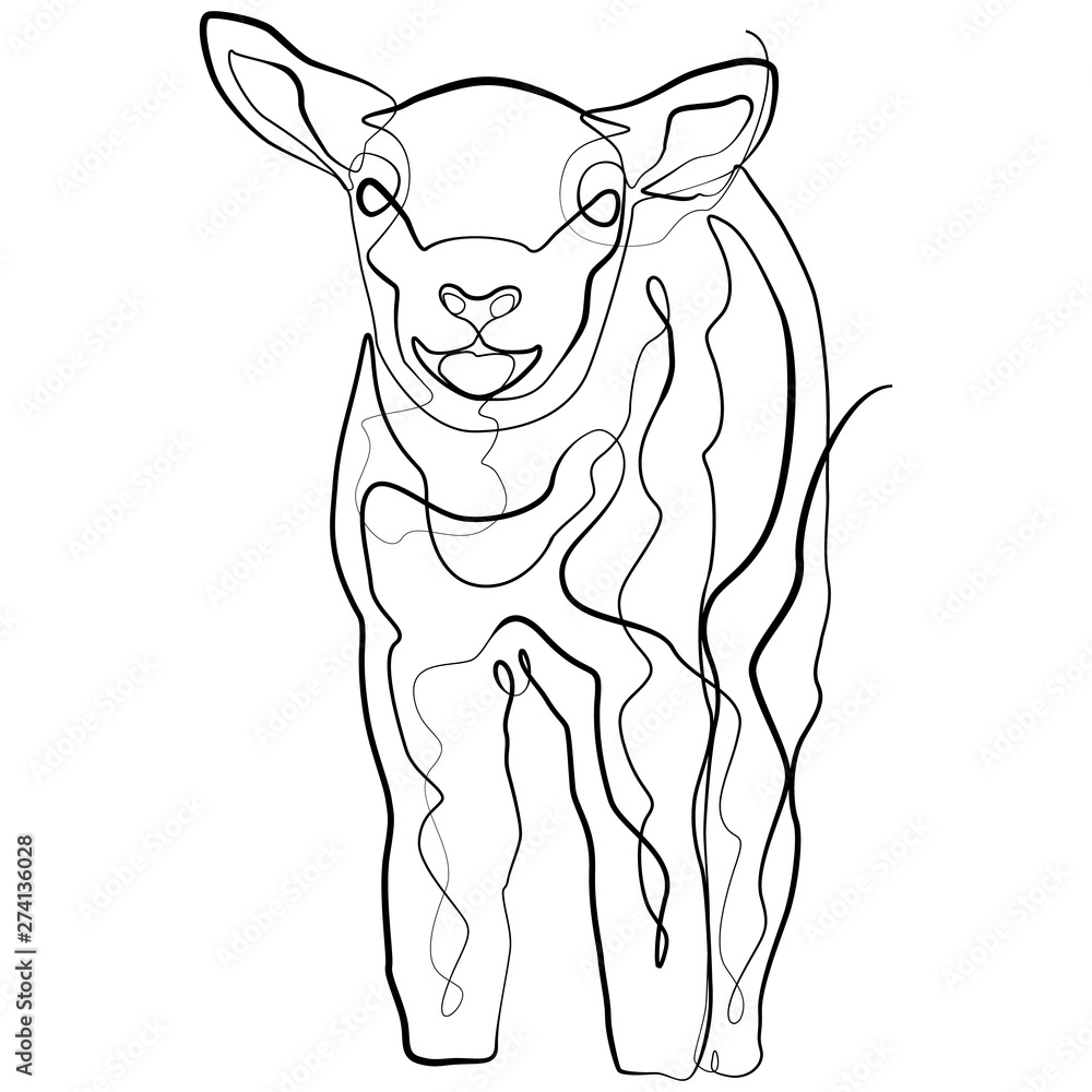 Lamb one line drawing. Sheep Farm Animal Continuous line Sketch Vector