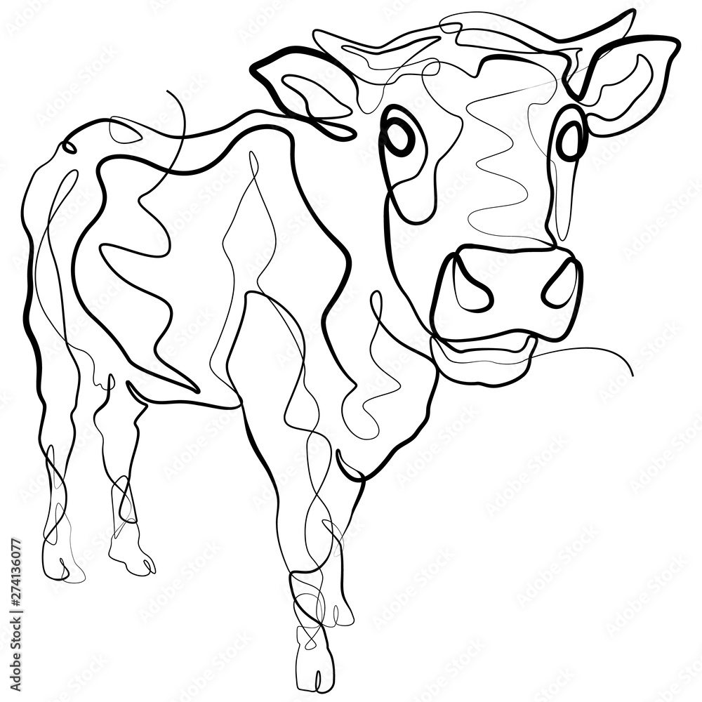 Cow one line drawing. Simple Art Farm Animal Vector Illustration