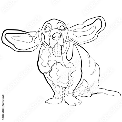 Dog one line drawing. Basset Hound Continuous line Sketch Vector