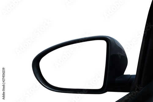 Blank wing mirror of a car . Isolated on white background