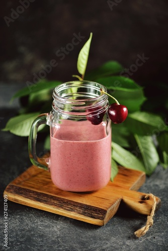 Berry smoothie with milk and oat bran. Healthy food.