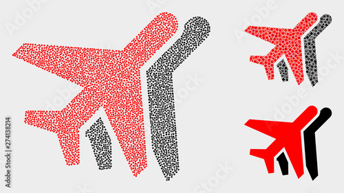 Dotted and mosaic airplanes icons. Vector icon of airplanes organized of irregular circle elements. Other pictogram is designed from elements.