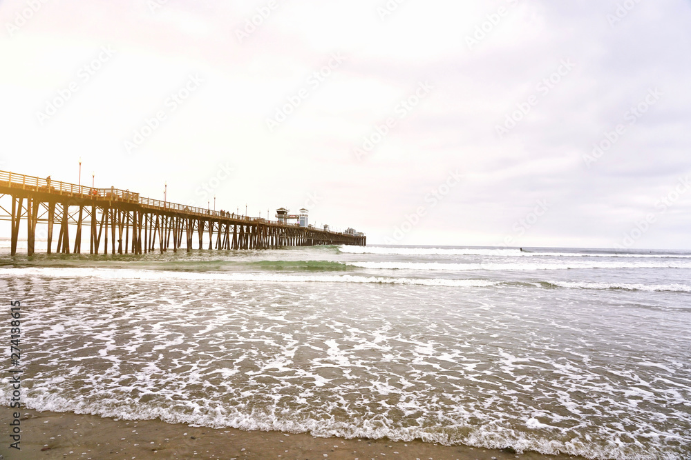 OCEANSIDE, CALIFORNIA - 1 JUNE 2019: Oceanside view and pier bridge playground 