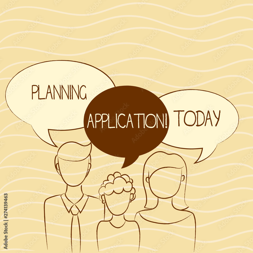 Writing note showing Planning Application. Business concept for request to a local authority for permission to build Family of One Child Between Father and Mother Speech Bubble Writing note showing Planning Application. Business concept for request to a local authority for permission to build Family of One Child Between Father and Mother Speech Bubble