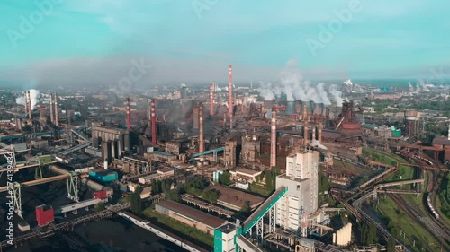 Wallpaper Mural Industrial zone landscape aerial view with smoke from metallurgical factory or plant chimneys. Air and environment pollution, global warming Torontodigital.ca