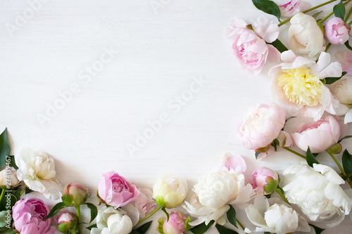 Fototapeta Naklejka Na Ścianę i Meble -  Floral background with peonies with space for text.