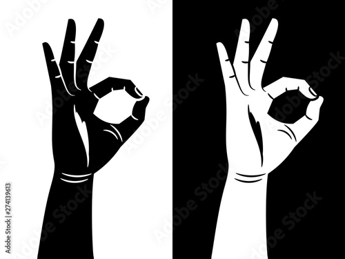 Black and white OK sign hands vector illustration