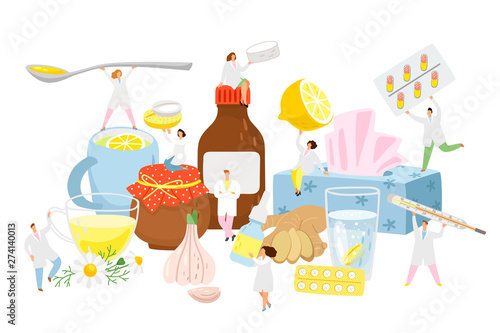 Phytotherapy and traditional medicine. Natural medicines and tablets of medicinal plant extracts, doctors with herbs and native healing products, vector illustration