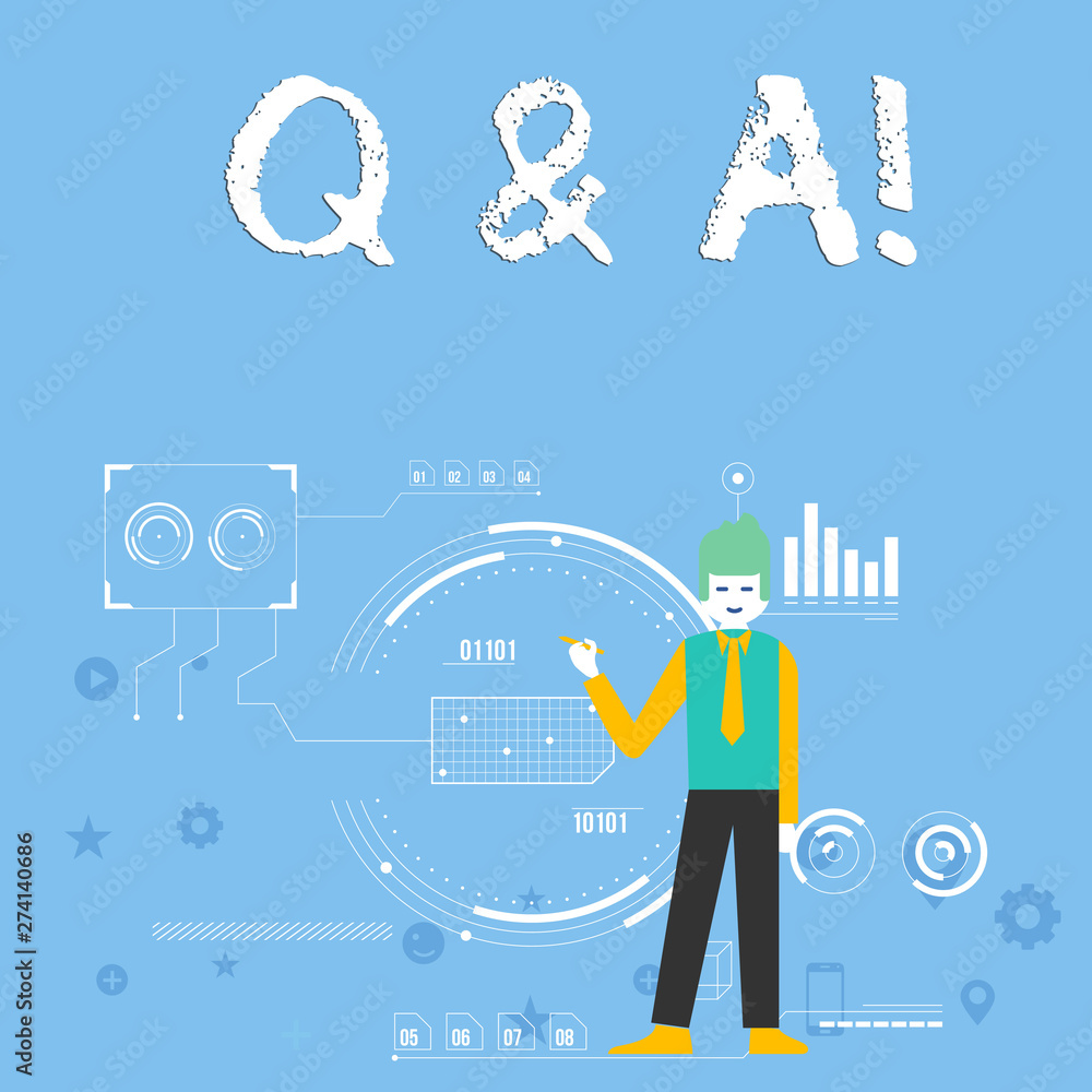 Handwriting text Q And A. Conceptual photo defined as questions being asked and answers Man Standing Holding Pen Pointing to Chart Diagram with SEO Process Icons Handwriting text Q And A. Conceptual photo defined as questions being asked and answers Man Standing Holding Pen Pointing to Chart Diagram with SEO Process Icons