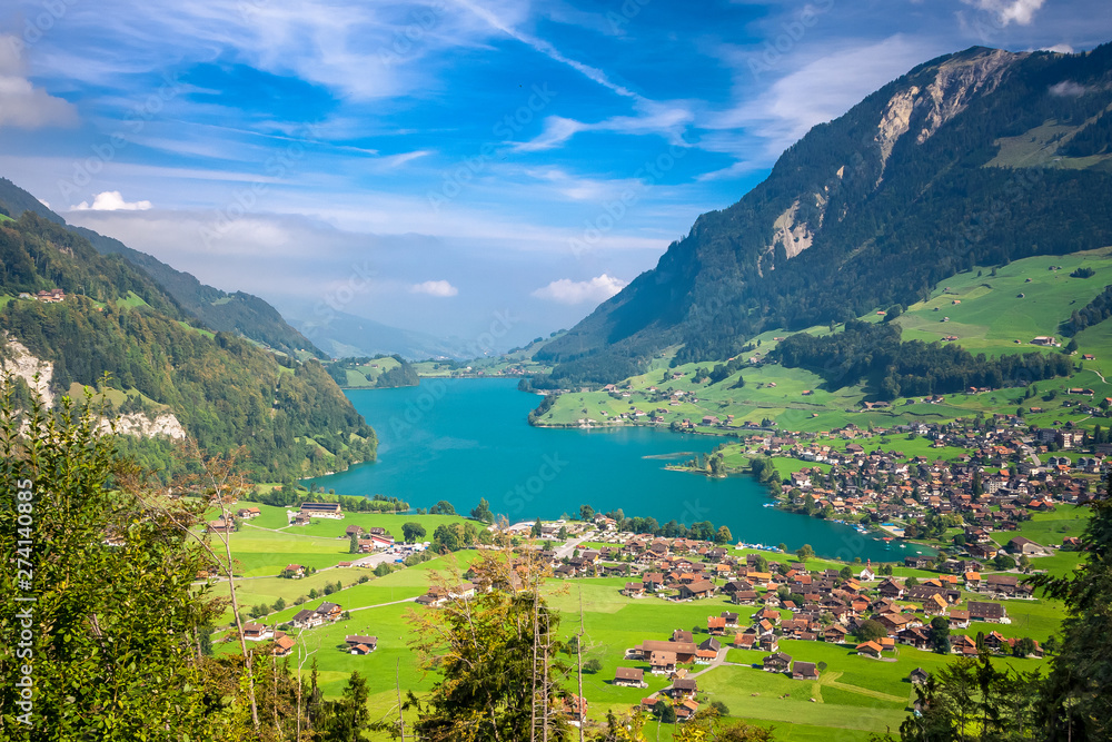 Lungern Village and Lake, Switzerland, Europe