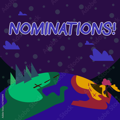 Handwriting text writing Nominations. Conceptual photo action of nominating or state being nominated for prize Mountain View with Marked Hiking Trail and Trekking Tracks for Outdoor Ads