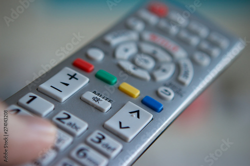 TV remote control with human thumb