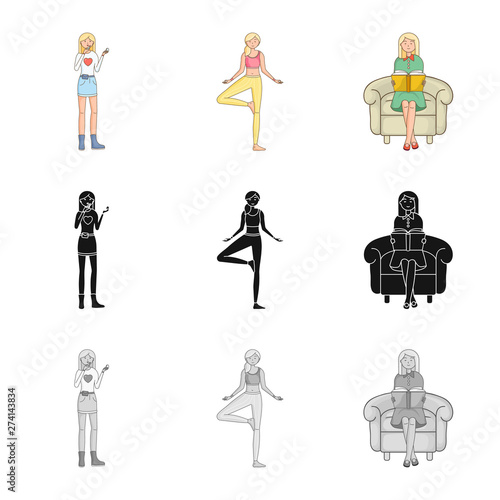 Vector illustration of posture and mood logo. Collection of posture and female vector icon for stock.