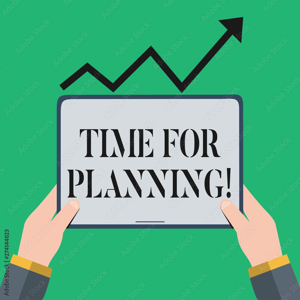 Text sign showing Time For Planning. Business photo showcasing exercising conscious control spent on specific activities Hand Holding Blank Screen Tablet under Black Progressive Arrow Going Upward Text sign showing Time For Planning. Business photo showcasing exercising conscious control spent on specific activities Hand Holding Blank Screen Tablet under Black Progressive Arrow Going Upward