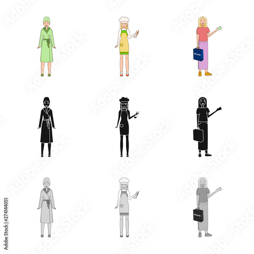 Isolated object of posture and mood symbol. Set of posture and female vector icon for stock.
