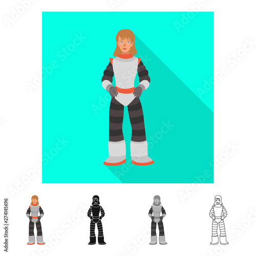 Isolated object of astronaut and woman logo. Collection of astronaut and spaceman stock vector illustration.