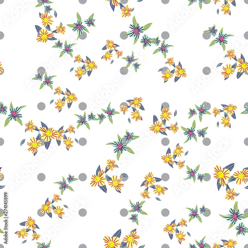 Different fantasy flowers are the seamless pattern in abstract style on a colorful background. Vector floral background. Summer background. Design illustration vector. Vector spring template.
