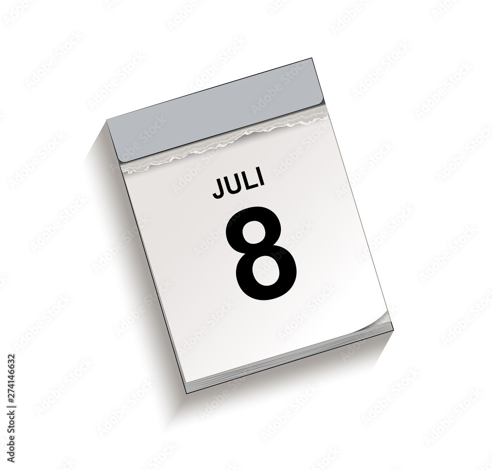 Kalender Juli 8, Abrei&szlig;kalender mit Datum, Vektor Illustration isoliert