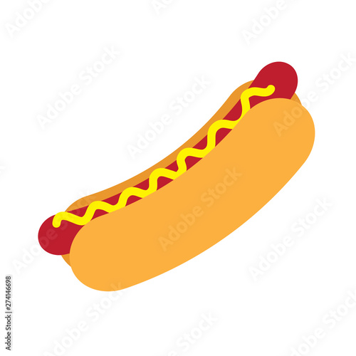 Vector flat cartoon hot dog hotdog icon isolated on white background 