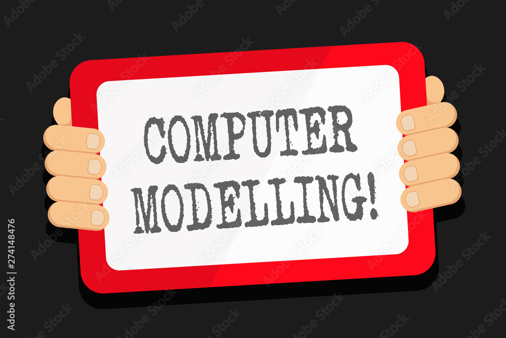 Word writing text Computer Modelling. Business photo showcasing using a computer to make a model of a plan or design Color Tablet Smartphone with Blank Screen Handheld from the Back of Gadget Word writing text Computer Modelling. Business photo showcasing using a computer to make a model of a plan or design Color Tablet Smartphone with Blank Screen Handheld from the Back of Gadget