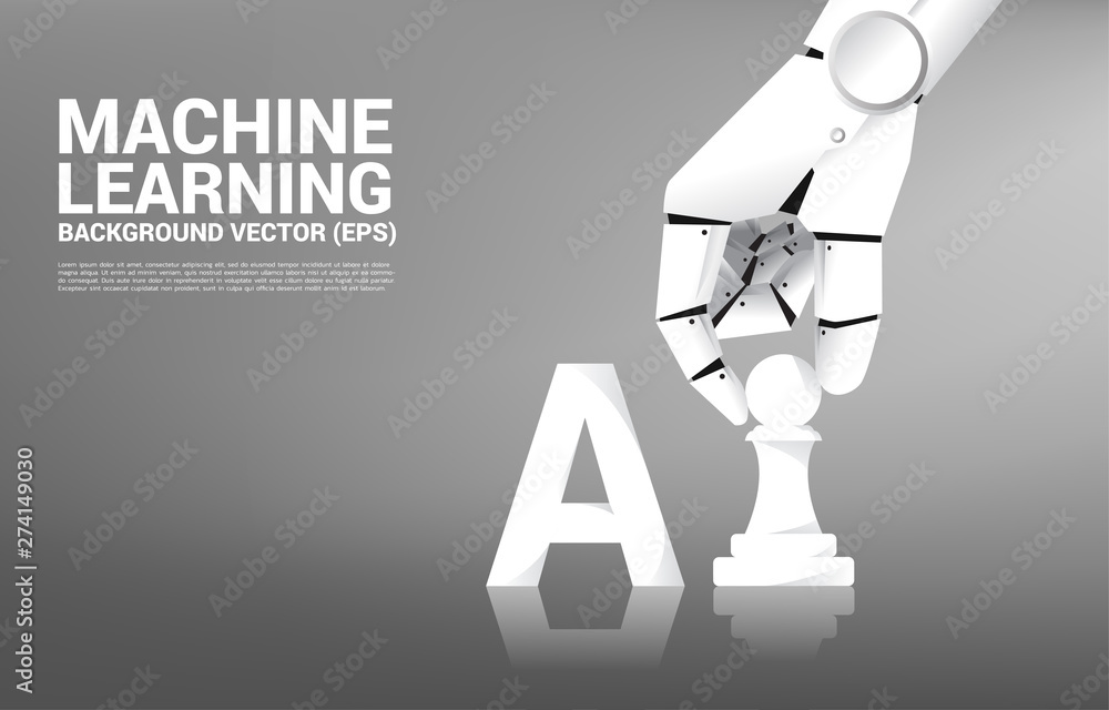 Robot hand move chess piece to AI wording. Business concept for machine learning and a.i artificial intelligence