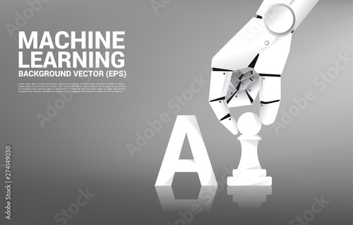 Robot hand move chess piece to AI wording. Business concept for machine learning and a.i artificial intelligence
