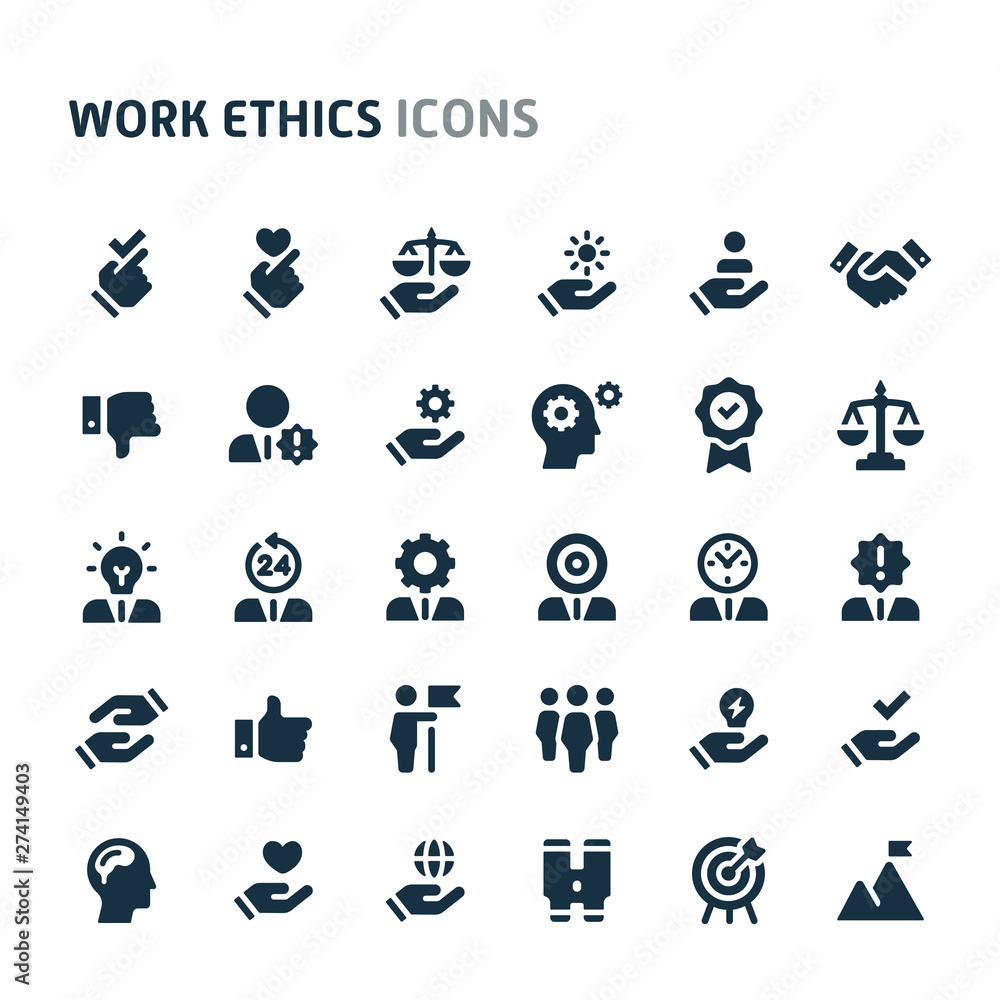 Work Ethics Vector Icon Set. Fillio Black Icon Series. Work Ethics Vector Icon Set. Fillio Black Icon Series.