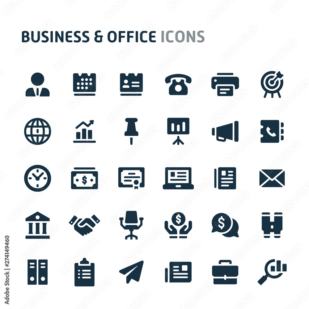 Business & Office Vector Icon Set. Fillio Black Icon Series.