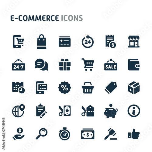 Ecommerce Vector Icon Set. Fillio Black Icon Series.