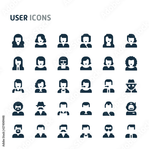 User and Avatar Vector Icon Set. Fillio Black Icon Series.